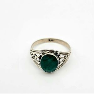 Green Emerald Gemstone Sterling Silver Ring